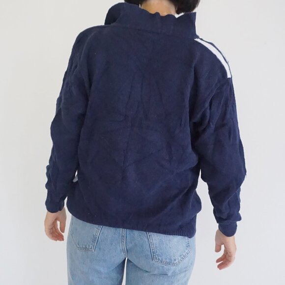 Vintage Alfred Dunner Navy Nautical Flag Stripe Sweater Rope Star Embroidery M - Picture 2 of 9